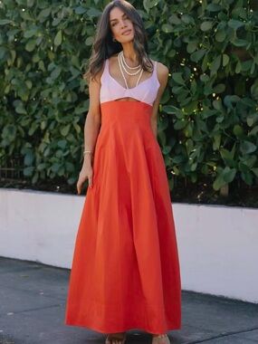 NWOT Simkhai Maxi Cotton Dress in Light Pink and Bright Orange, Size US 6